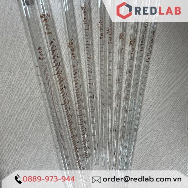 Combo pipet thủy tinh loại dài có chia vạch nhiều thể tích và quả bóp Cao Su / Silicon đi kèm