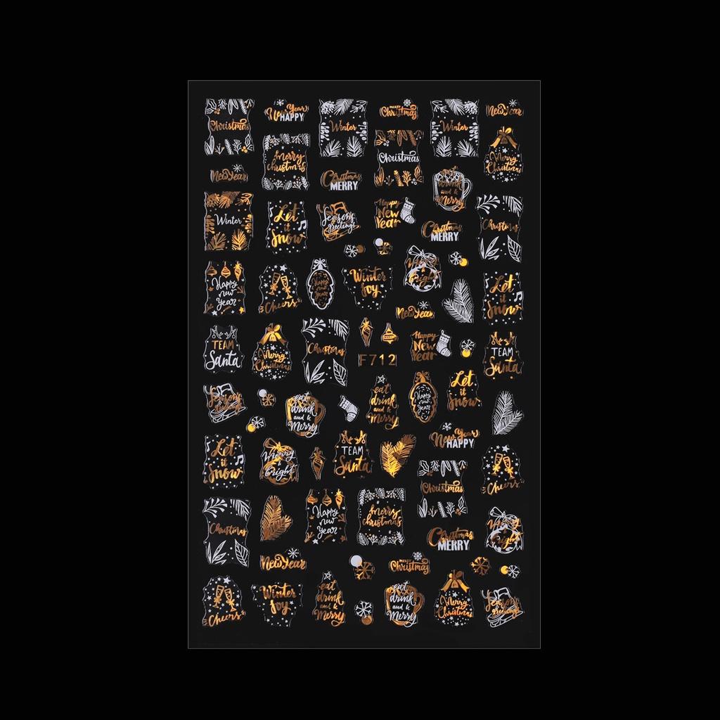 Miếng dán trang trí móng tay nghệ thuật hình bông tuyết hình học 3D màu vàng trắng dành cho dịp Giáng Sinh