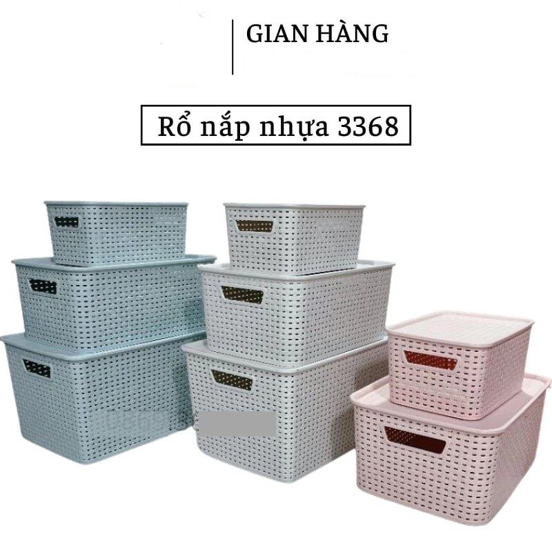 Thùng đựng đồ bằng nhựa giả mây có nắp đậy