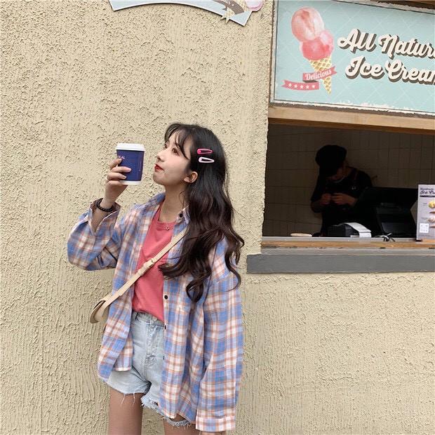 Áo sơ mi kẻ caro ulzzang form rộng Oversize