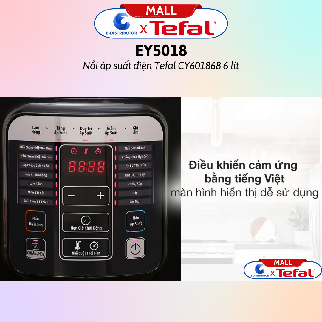 Nồi áp suất điện Tefal CY601868 6 lít - Hàng Chính Hãng