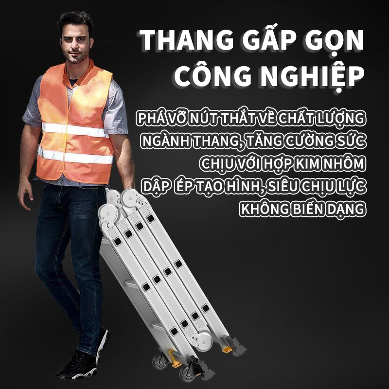 Thang nhôm gấp, thang nhôm gấp gọn đa năng 3,7m 4 đoạn hình chữ M, sử dụng trong nhiều trường hợp