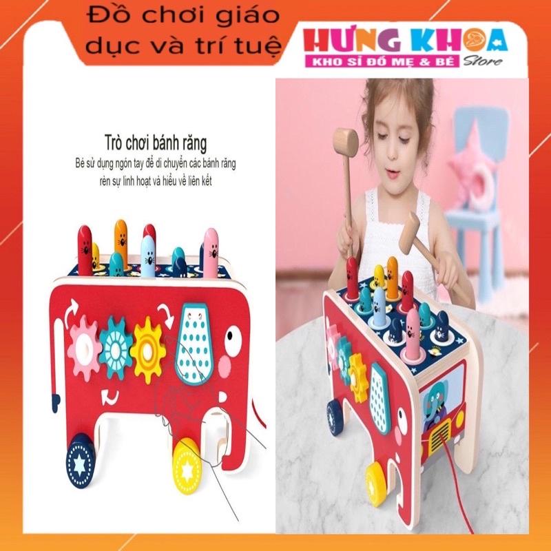 Đồ chơi gỗ thông minh cho bé , Xe kéo đập chuột hình con voi