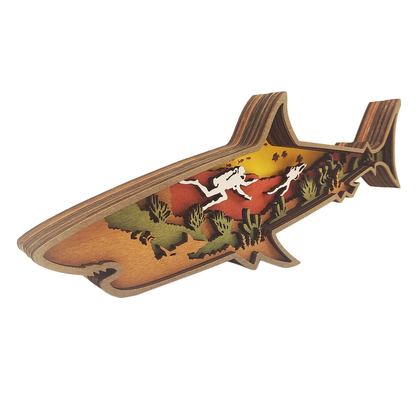 Animal Wooden Craft Ornament  Decor Shark for Office Table
