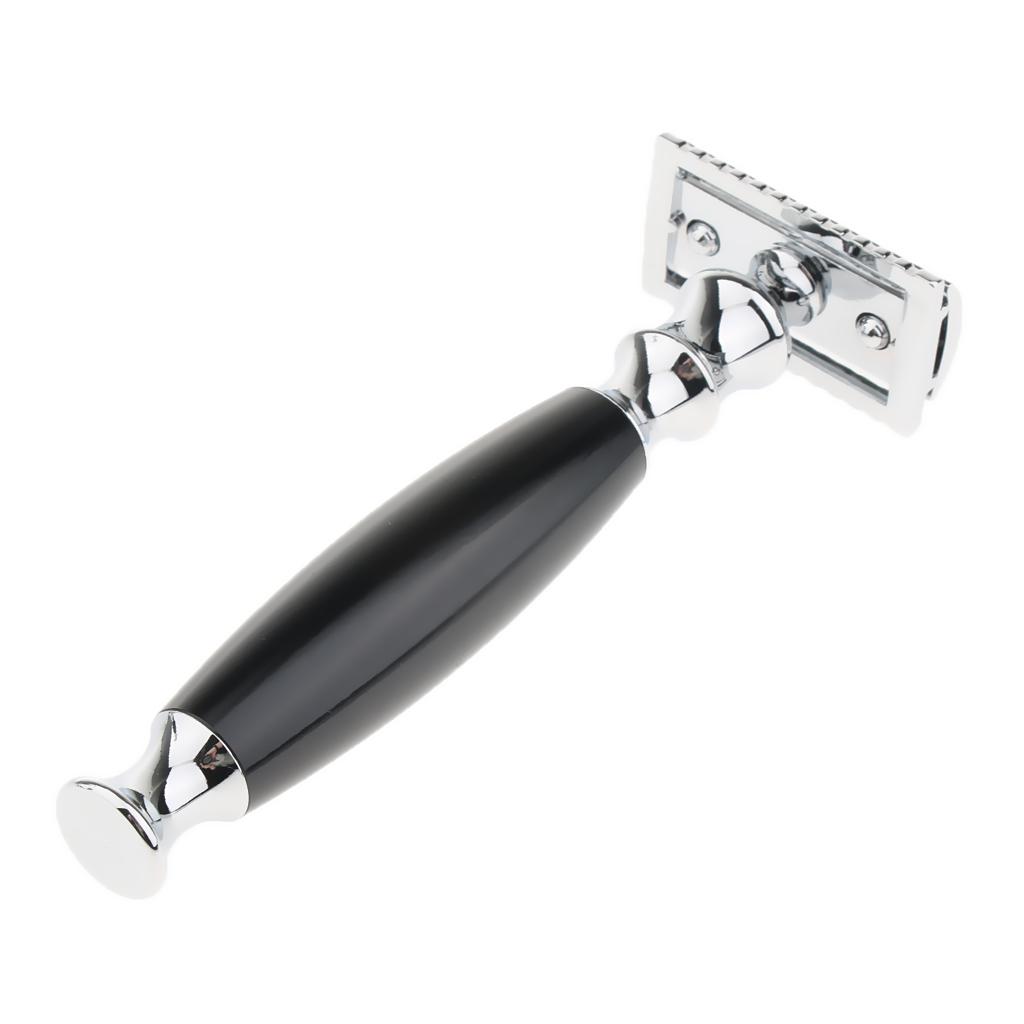 3 In 1 Black Men Beard Shaving Kit Set - Safety  + Brush + Holder Stand, Professional Grooming Tool