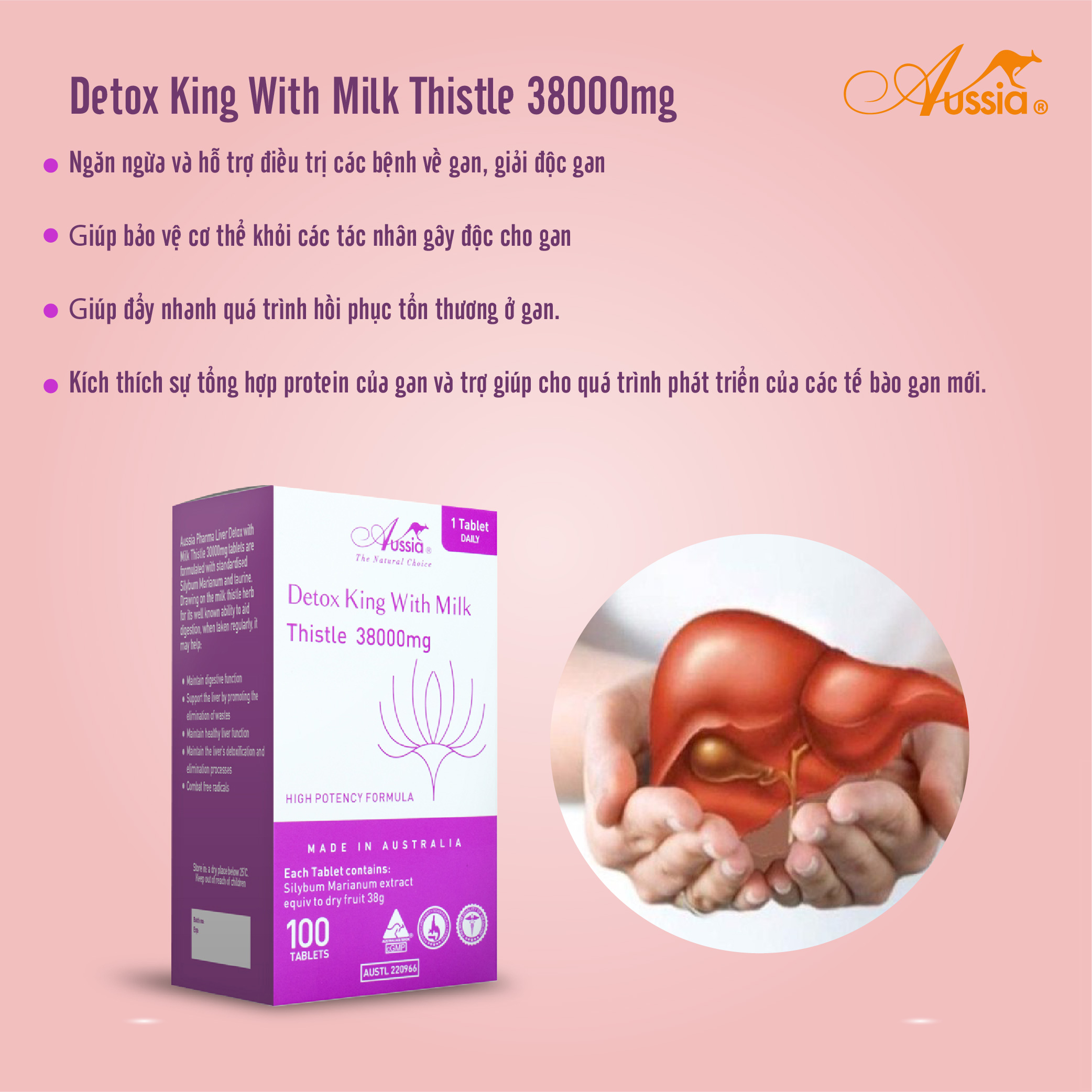Viên uống thải độc gan hàm lượng cao Aussia Detox King With Milk Thistle