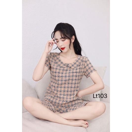Quần áo mặc nhà cổ vuông lụa hàn mát đẹp
