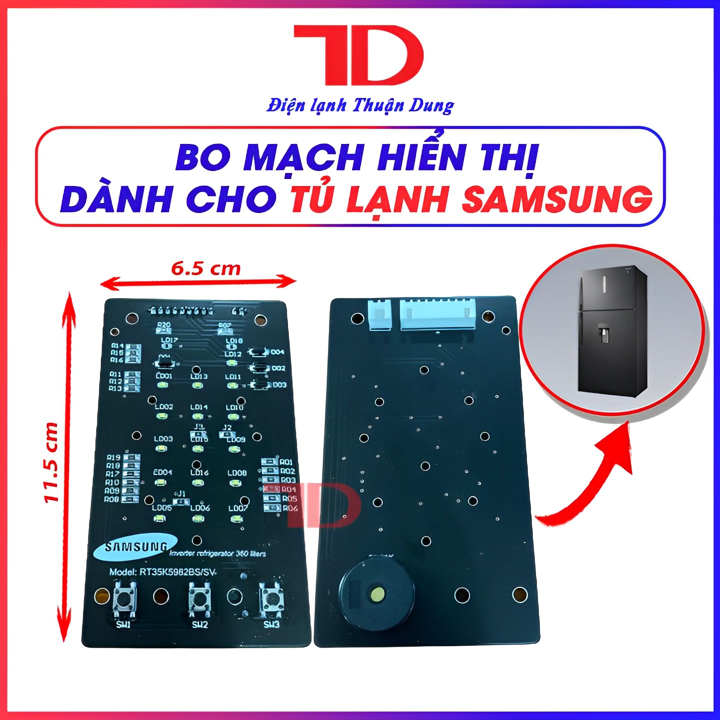 Bo mạch hiển thị dành cho tủ lạnh Samsung 3 phím RT35K5982BS/SV Vỉ Broad đèn led điều khiển tủ Samsung - Điện Lạnh Thuận Dung