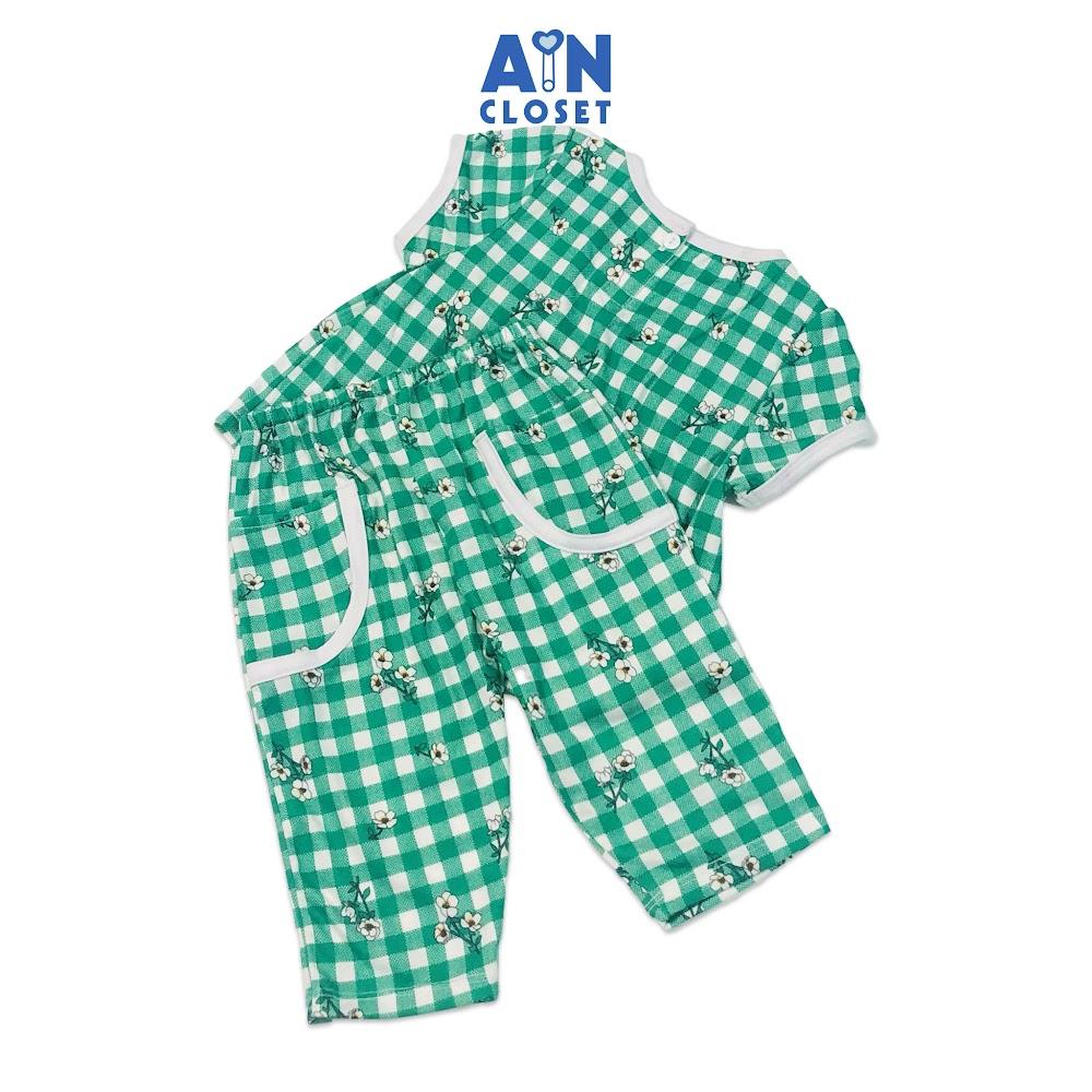 Bộ quần dài áo tay ngắn họa tiết Hoa Caro xanh lá thun cotton - AICDBGWP9IPJ - AIN Closet