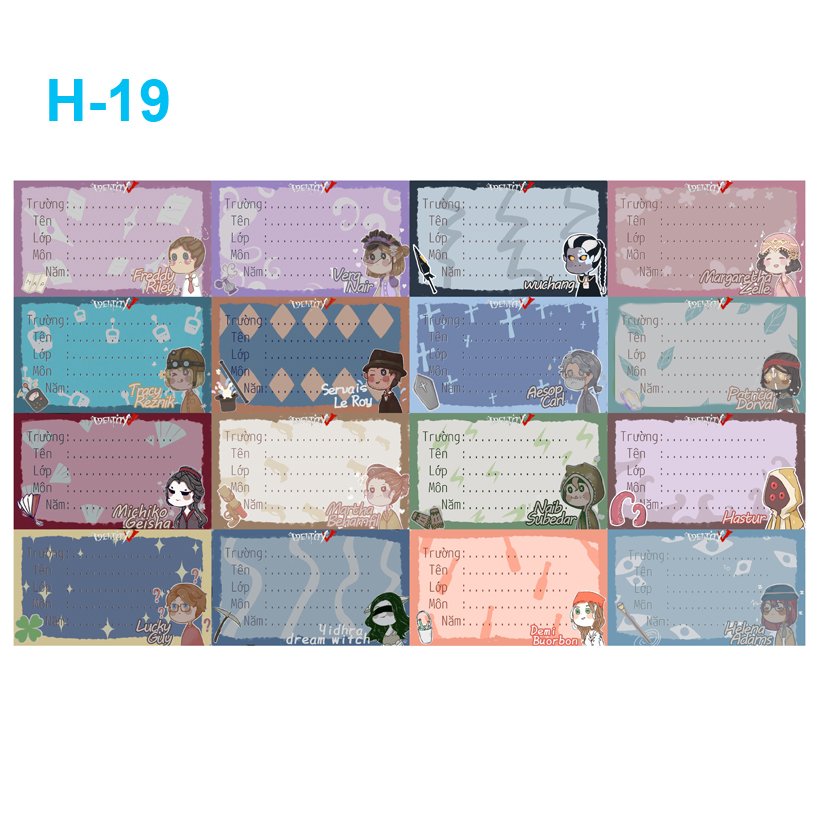 Nhãn vở set 64 Identity V