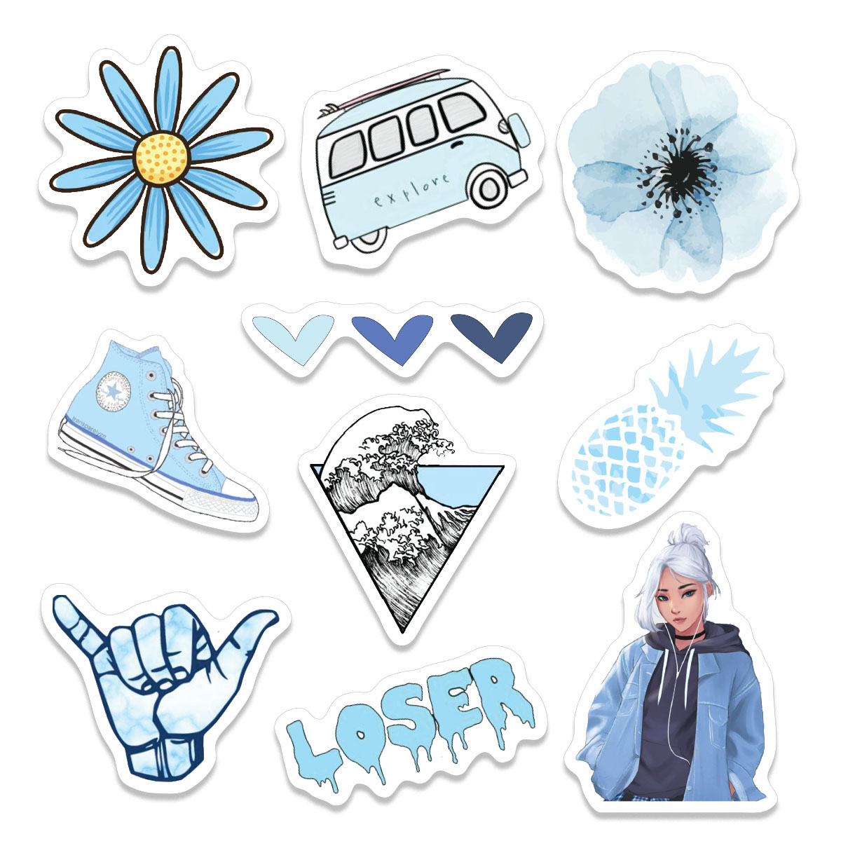 Sticker Màu Xanh Pastel Blue Ngẫu Nhiên Chất Lượng Cao Chống Nước Trang Trí Nón Bảo Hiểm Vali Đàn Xe Máy Xe Đạp