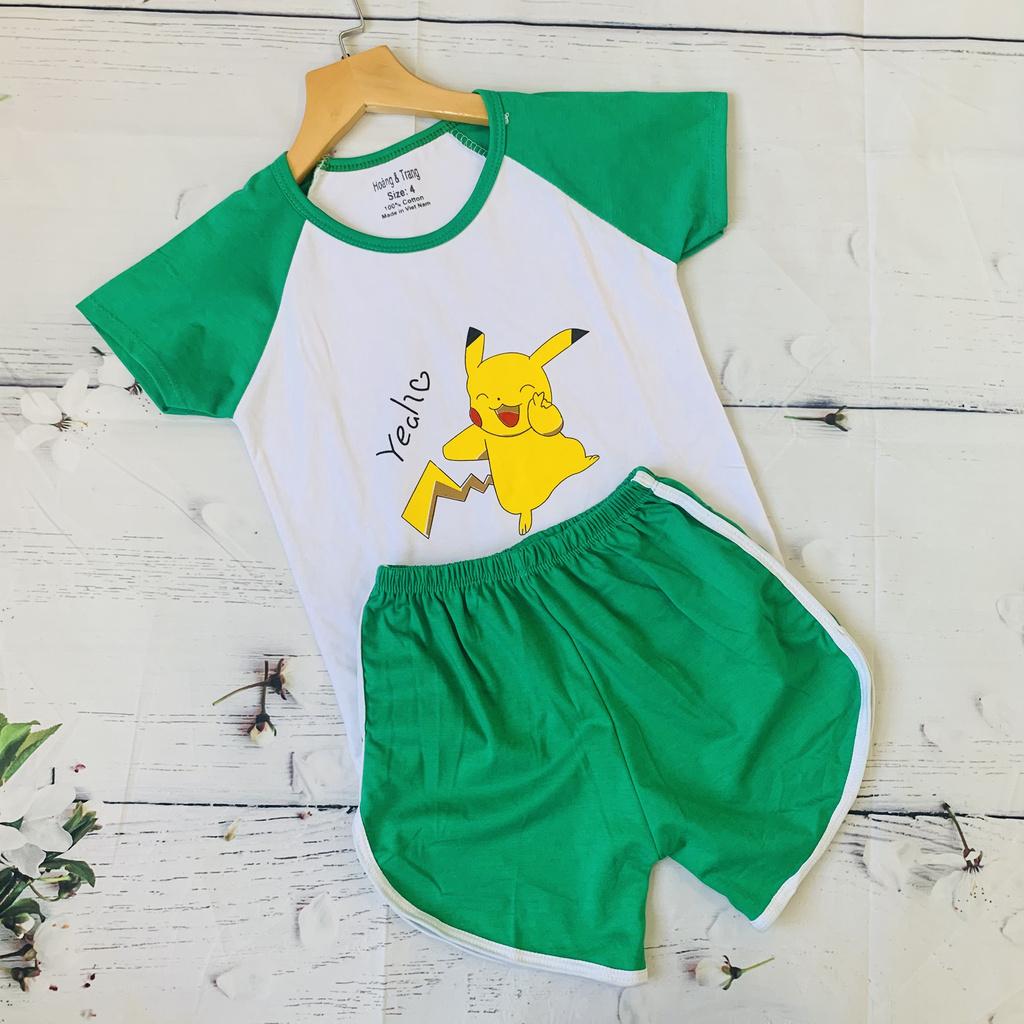 Bộ cộc tay cho bé in hình pikachu chất cotton mềm mịn thoáng mát từ 5-20kg