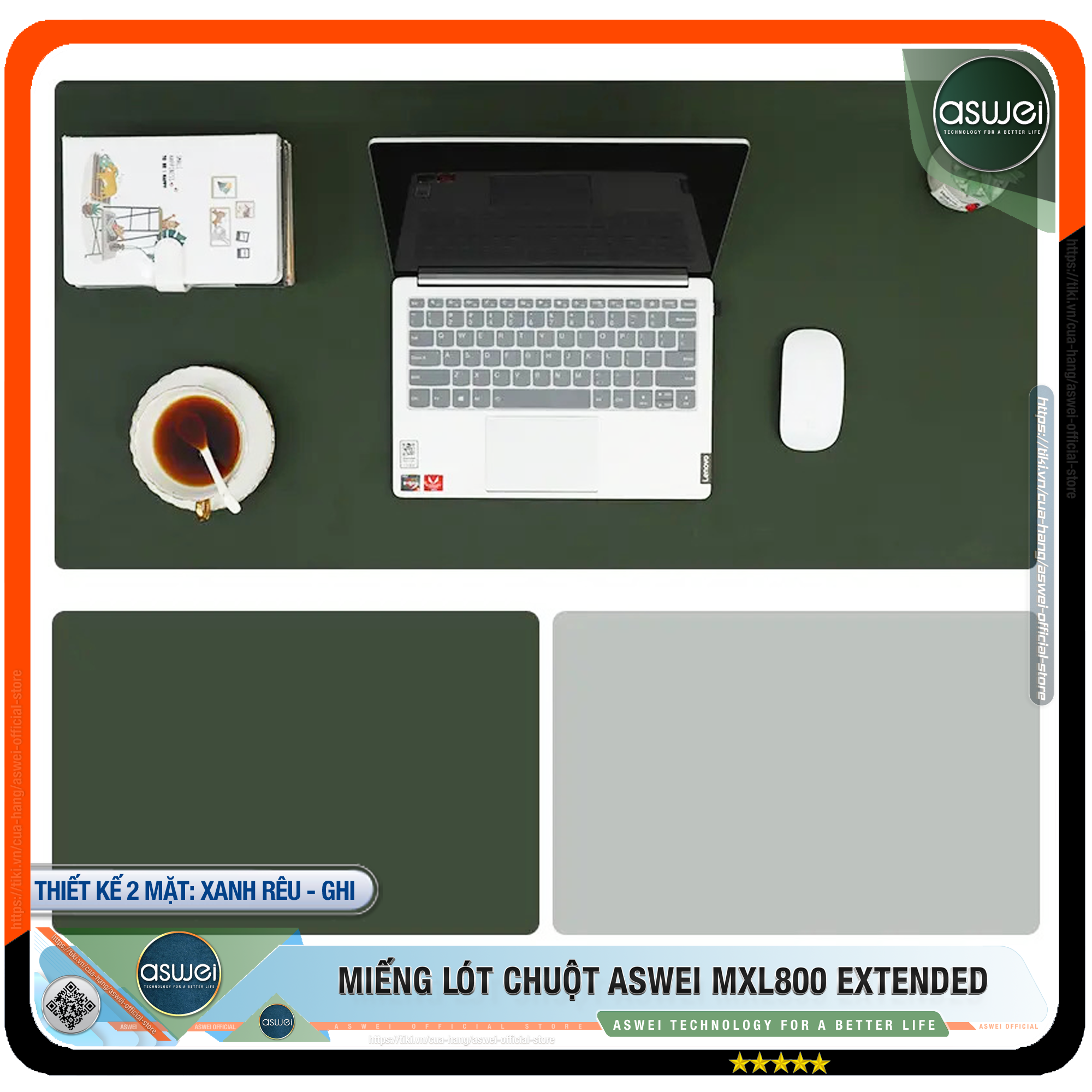 Lót Chuột ASWEI - Pad Chuột MXL800 Extended 80x40 - Miếng Lót Chuột Sử Dụng 2 Mặt Tiện Lợi - Chất Liệu Da Pu Cao Cấp - Tấm Lót Chuột Chống Nhăn, Không Thấm Nước - Hàng Chính Hãng