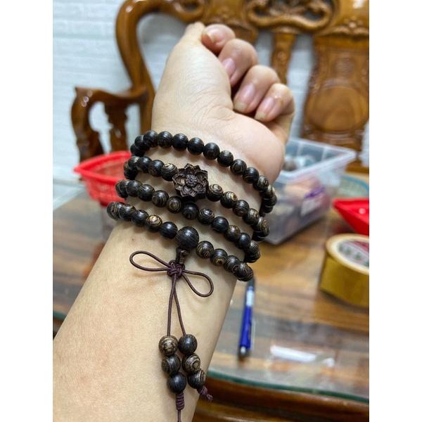 Chuỗi vòng tay 108 hạt trầm hương sánh chìm mix hoa sen