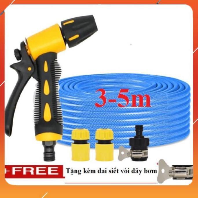 Vòi Xịt️Evoucher Bộ dây vòi xịt nước rửa xe, tưới cây , tăng áp 3 lần, loại 3m, 5m 206319 cút sập,nối đen+ đai