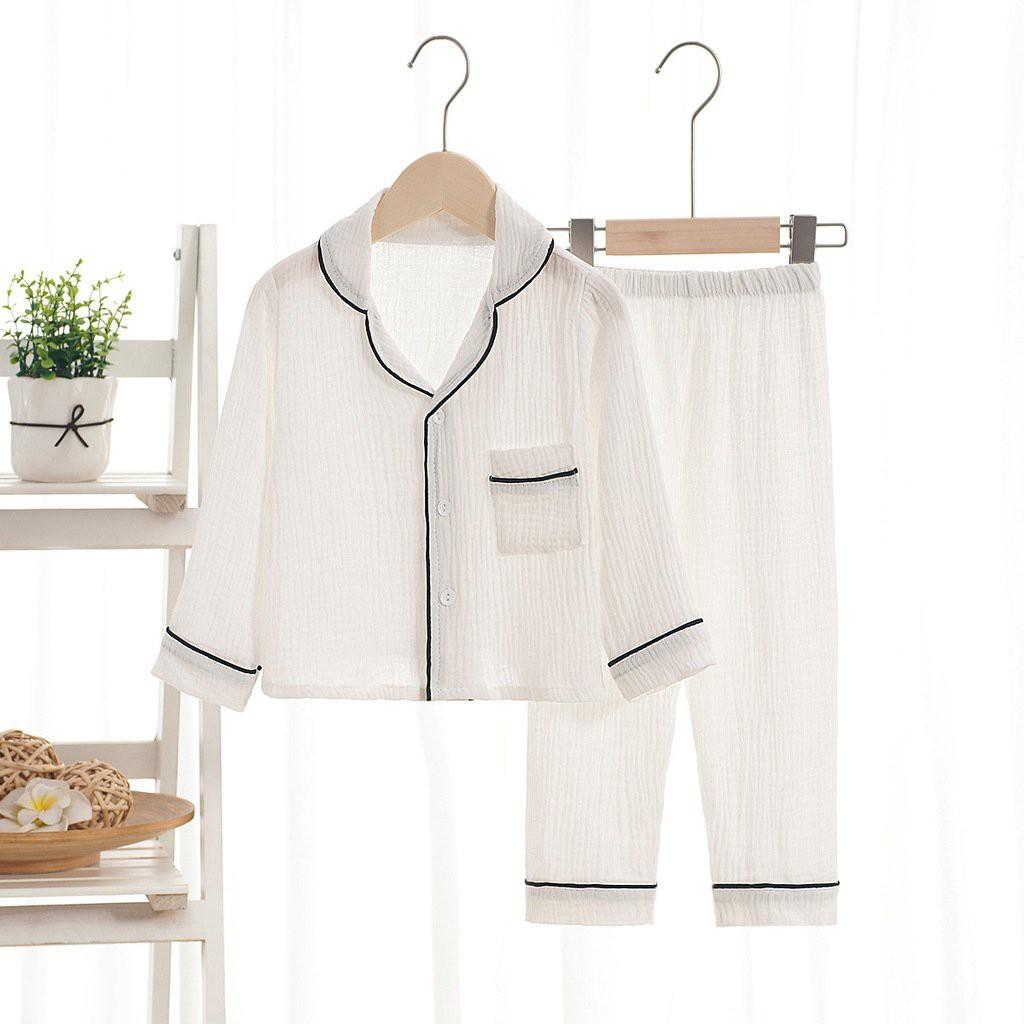 Bộ Pijama Chất Đũi Nhăn Dài Tay Cho Bé, Bộ Đồ Ngủ Nhà Cực Xinh Cho Bé Gái Và Bé Trai Từ 6-28kg - 2D KÍDS