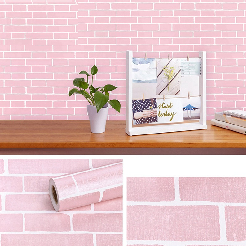 Combo 10 mét giấy dán tường, decal dán tường trang trí nhà cửa GẠCH HỒNG NHẠT khổ 45cm