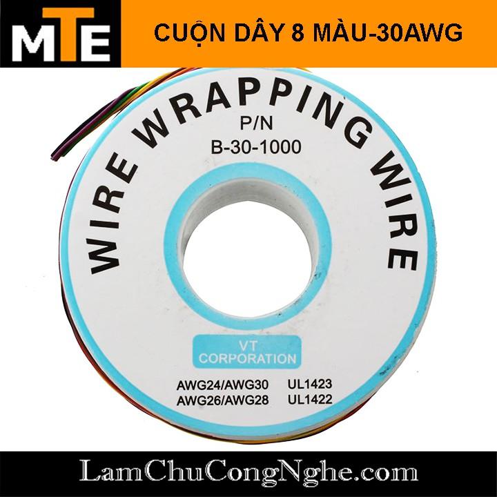 Cuộn 250m dây điện 8 màu - Dây đồng mạ thiếc 30AWG