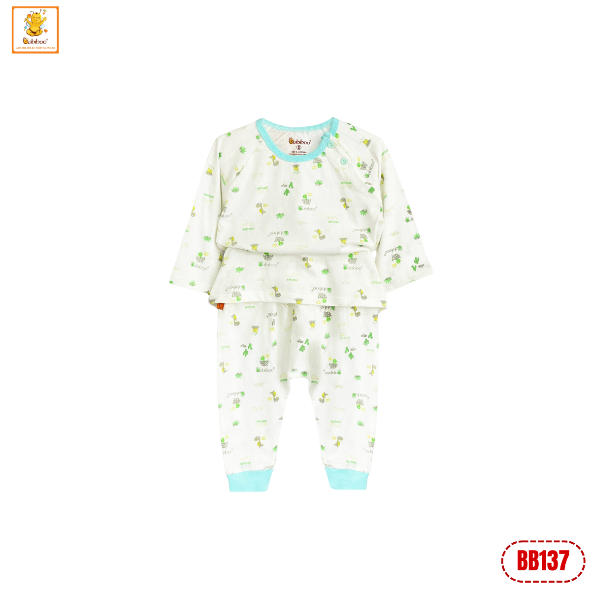 Quần áo dài tay sơ sinh Babiboo bộ dài tay cotton 2 chiều - BB137