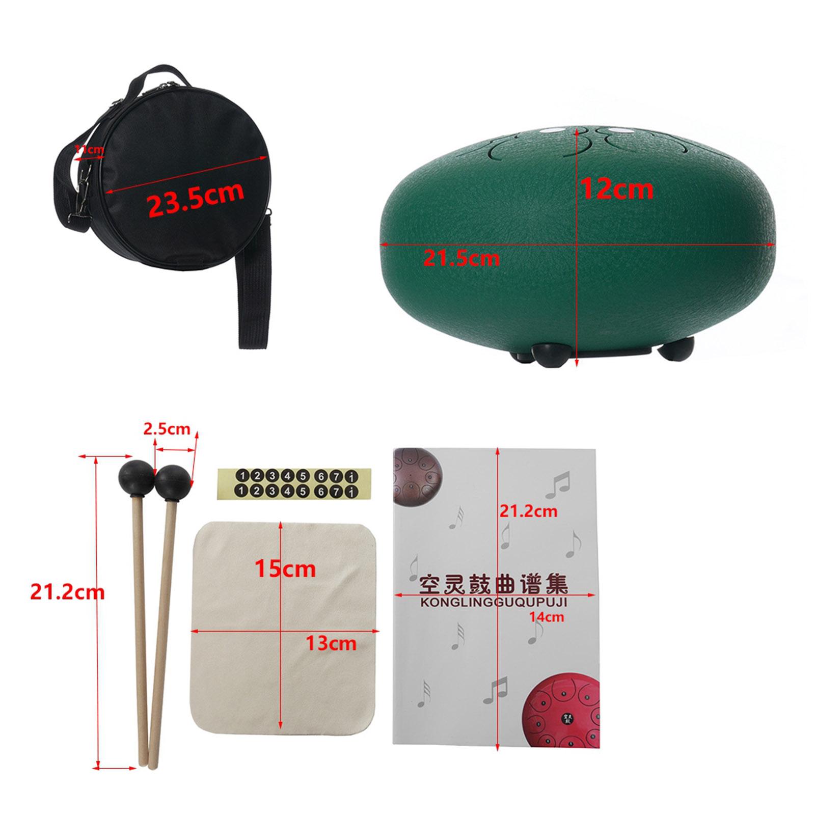 8" Steel Tongue Drum Handpan C Key & Carrying Bag Cleaning Cloth Gift Green