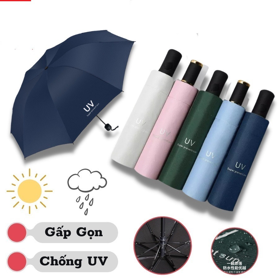 Dù che mưa nắng ,vải dù với  2 lớp chống tia UV , chống thấm nước , tay cầm chắc chắn , màu sắc trẻ trung , hiện đại , xếp gọn là phụ kiện che   mưa , nắng