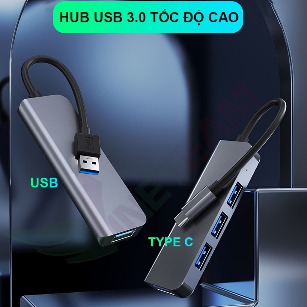 Hub Type C Và Hub USB 3.0 Tốc Độ Cao 4 Cổng Vinetteam 2013U/2013T Cáp Chuyển Đổi Dành Cho Macbook Pro Laptop PC Hỗ Trợ Sạc Pin Kết Nối Đa Năng Ổ Cứng Bàn Phím Chuột Máy In, Thiết Bị Chia Cổng USB - Hàng Chính Hãng