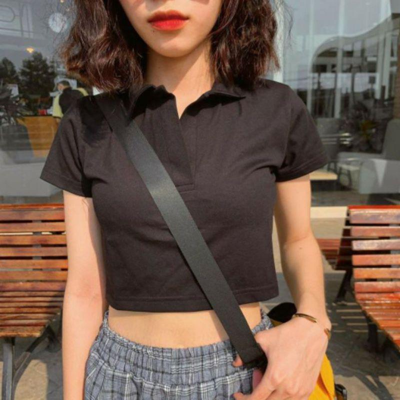 Áo croptop cổ bẻ polo cực xinh hottrend