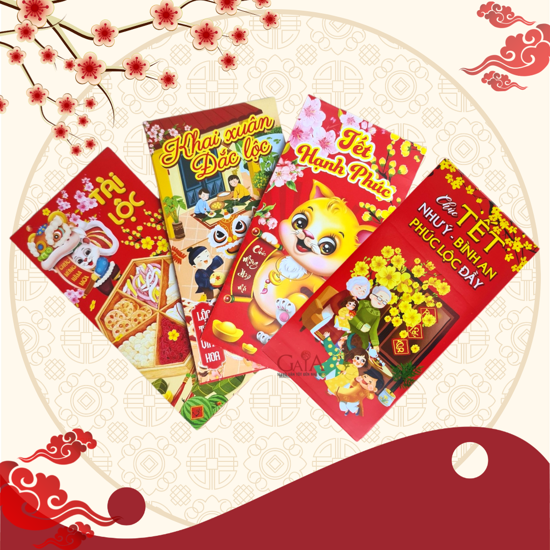 Combo 10 bao lì xì Tết đỏ họa tiết năm mới may mắn lộc phát nhiều mẫu