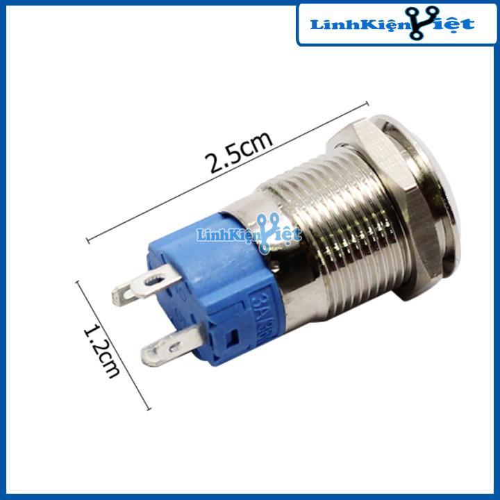 Nút Nhấn Đề Sắt Chống Nước Có Đèn Báo 12VDC-12mm Nhấn Giữ