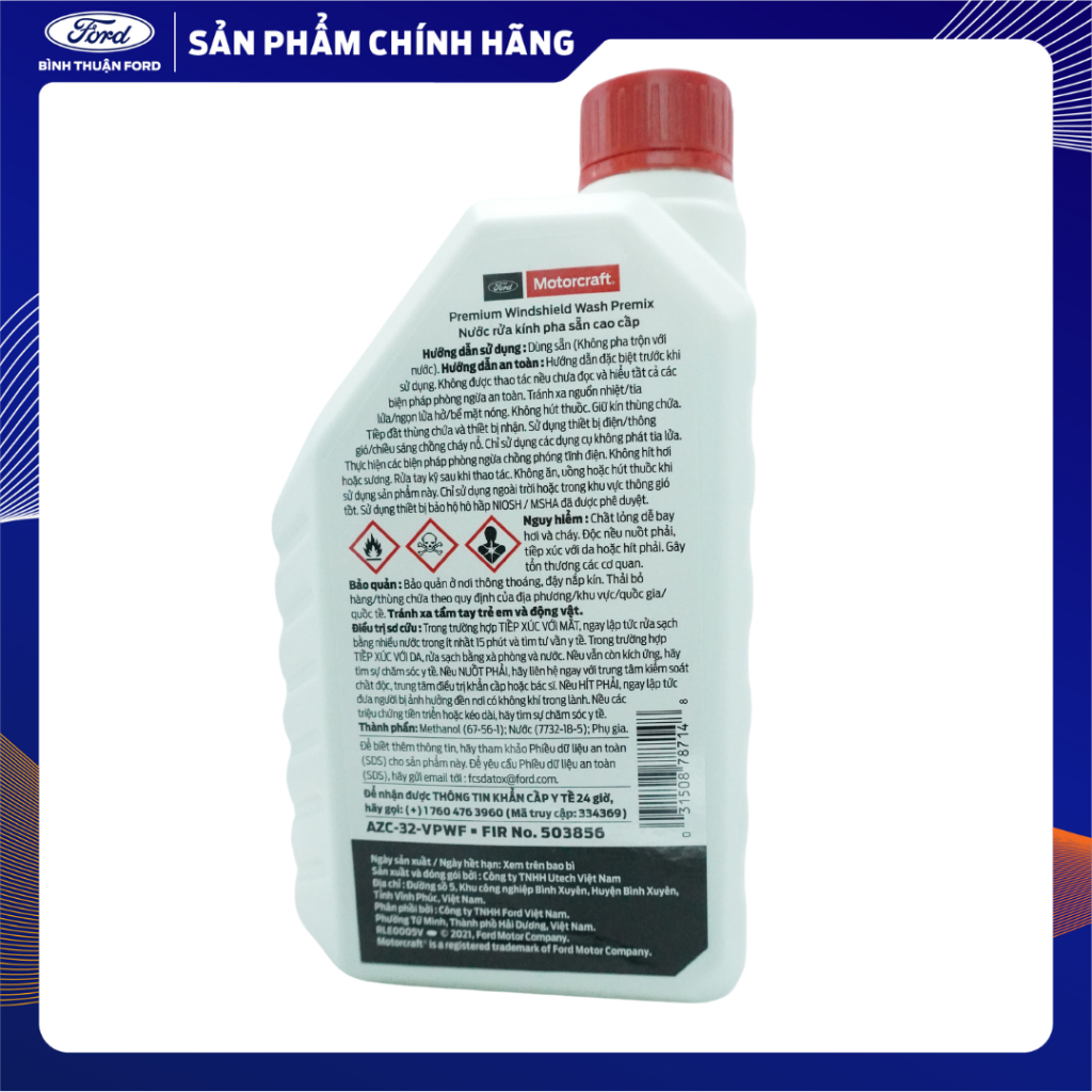 Nước Rửa Kính Ô Tô Pha Sẵn 1L - Ford Motorcraft Chính Hãng | Sạch Bụi Bẩn, Dầu Mỡ, Hương Thơm Nhẹ, An Toàn Cho Kính &amp; Lưỡi Gạt Mưa
