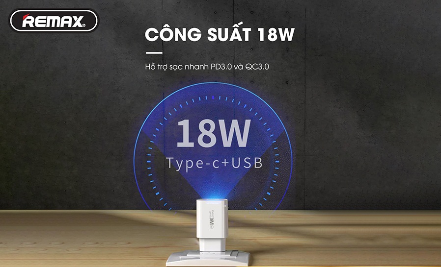 Củ sạc nhanh hai cổng ra Remax WP-U101 kèm cáp sạc Type C to Lightning - Hàng chính hãng