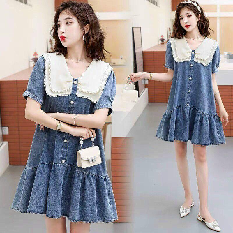 ĐẦM JEAN CỔ VIỀN HỘT CHÂU