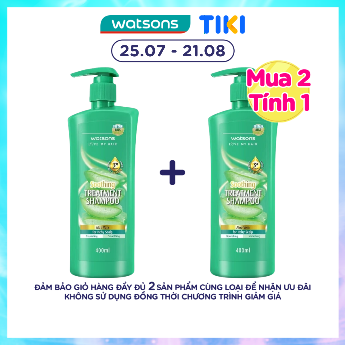 Dầu Gội Watsons Treatment Shampoo Aloe Vera For Itchy Scalp 400ml