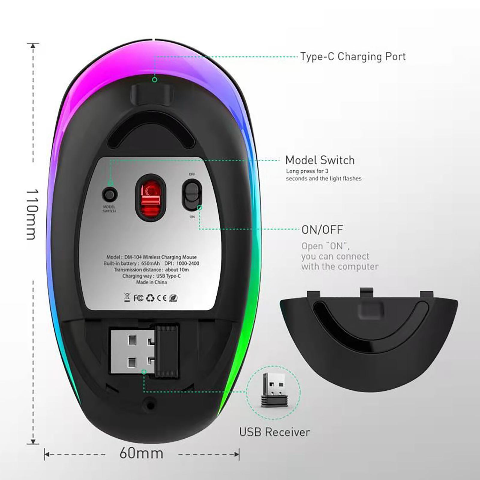 Wireless Bluetooth Mouse BT5.1 2.4GHz LED Lights with USB Receiver for PC Laptop Business