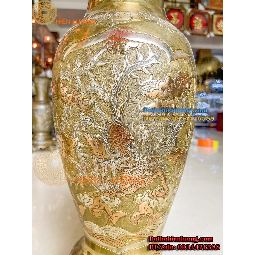 Đôi Lọ Hoa Tứ Linh Màu Vàng Bằng Đồng Cát Tút Cao 50cm Đẹp Tinh Xảo - Lục Bình Cát Tút