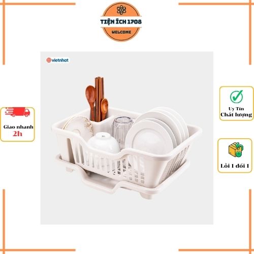 Kệ Rổ Úp Chén Có Khay Hứng Nước Nhựa Cao Cấp – Trắng
