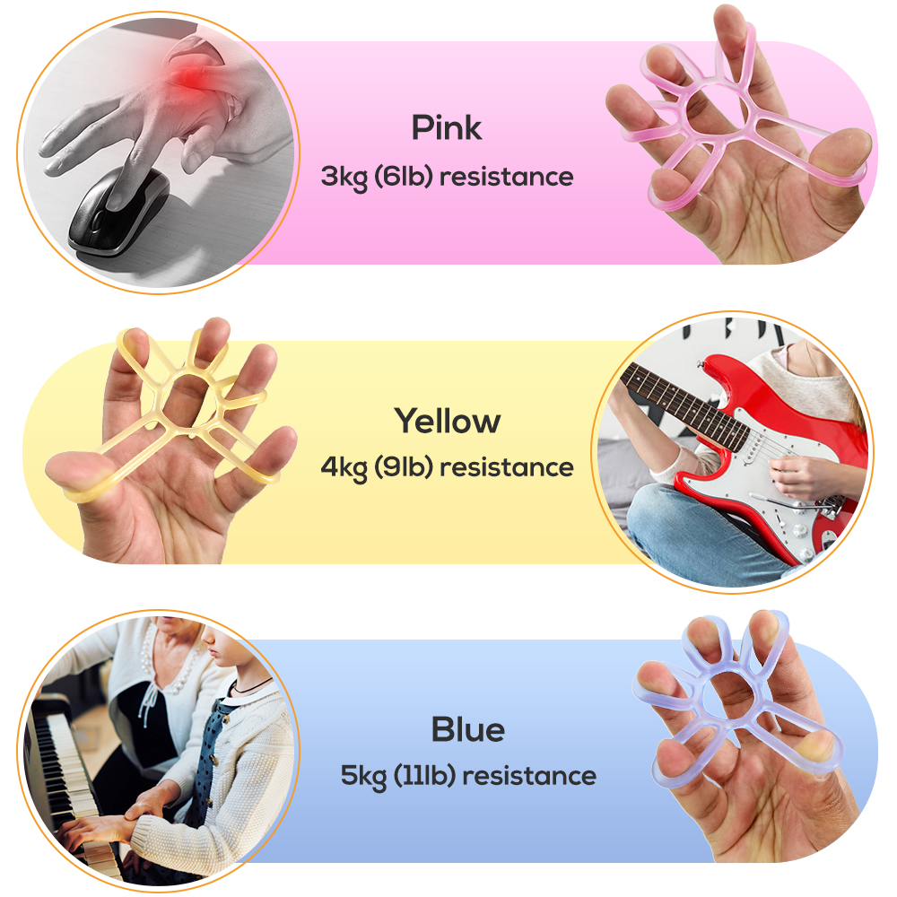 3 cái đồ tập thể dục cho bàn tay. Giúp mở rộng ngón tay, kéo căng tay, cổ tay. Giúp phát triển sức mạnh bàn tay, tăng độ khéo léo của ngón tay và thúc đẩy tuần hoàn.