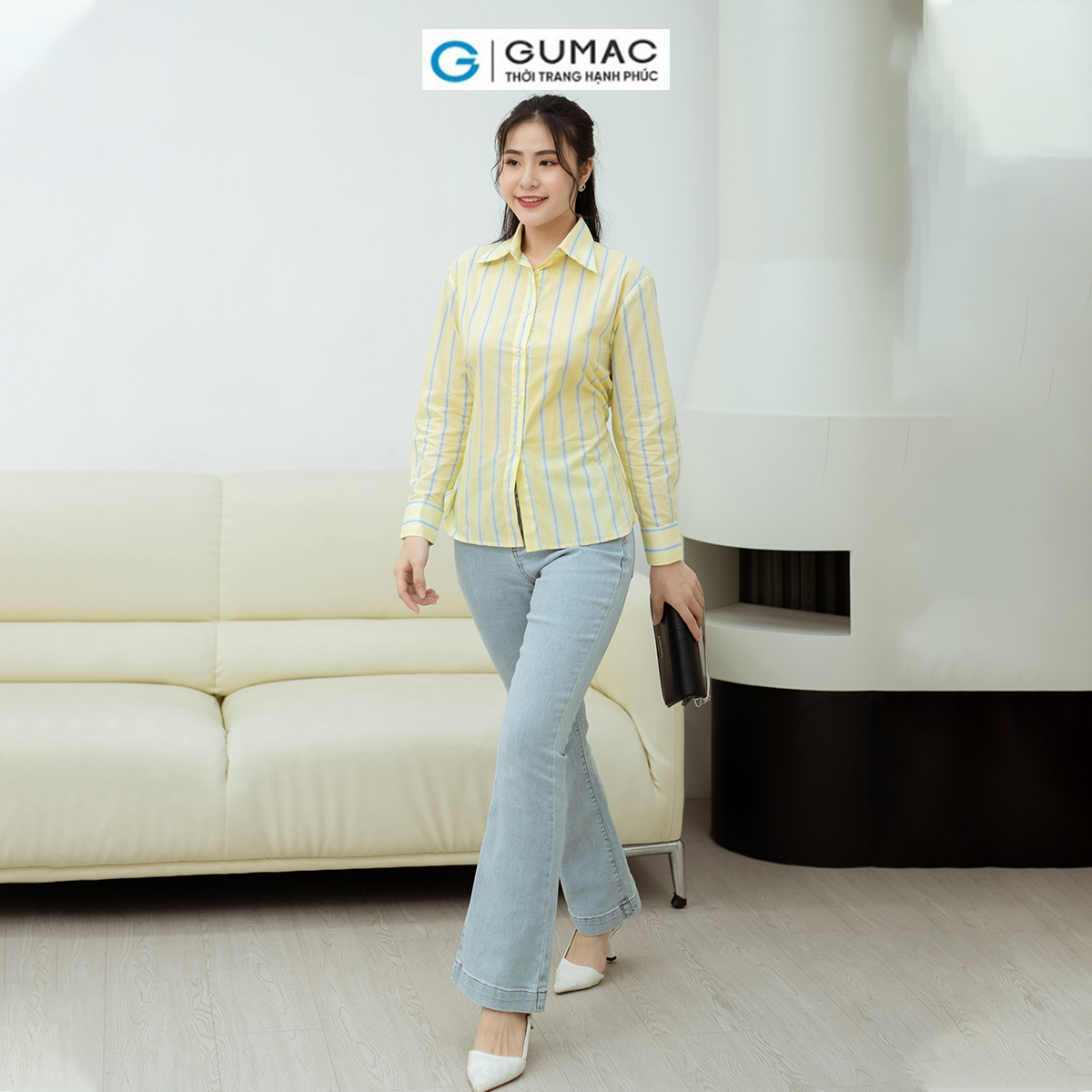 Áo sơ mi thắt eo GUMAC AD08022