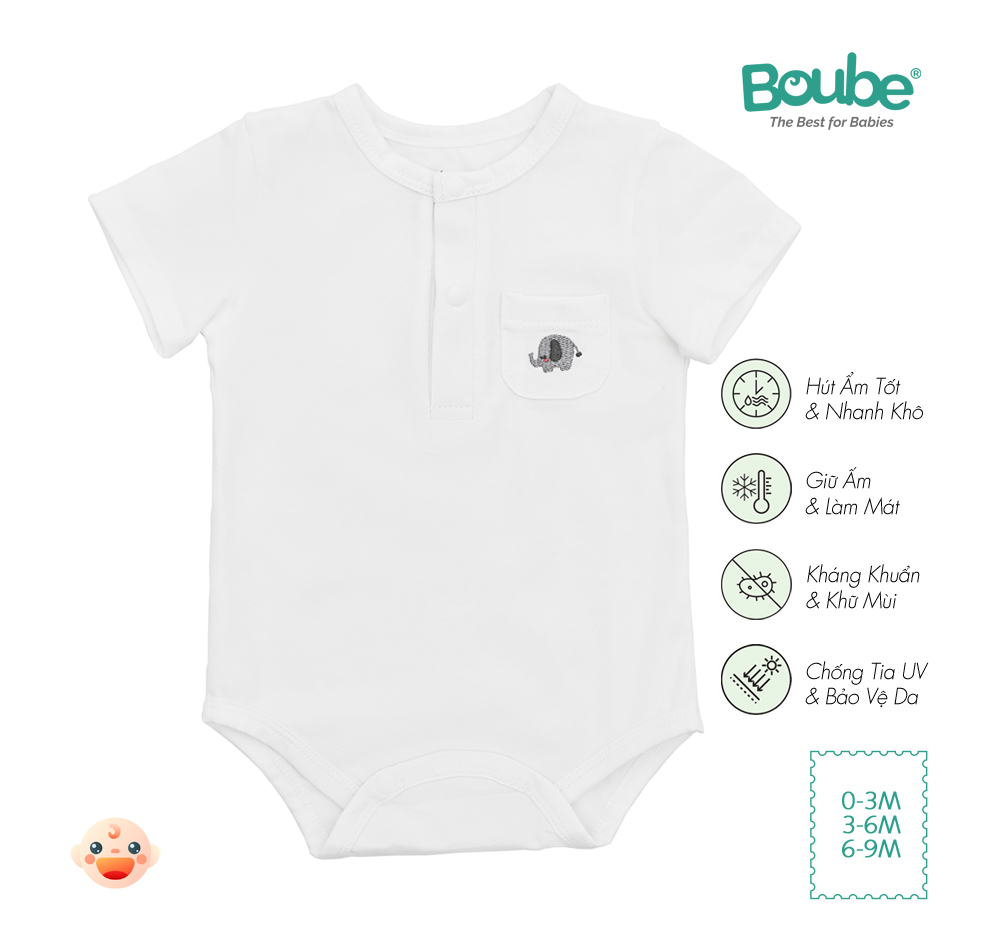 Bộ liền thân tam giác, bodychip cộc tay nhiều màu sắc cho em bé sơ sinh Boube, vải Cotton organic thoáng mát - Size 0-9M