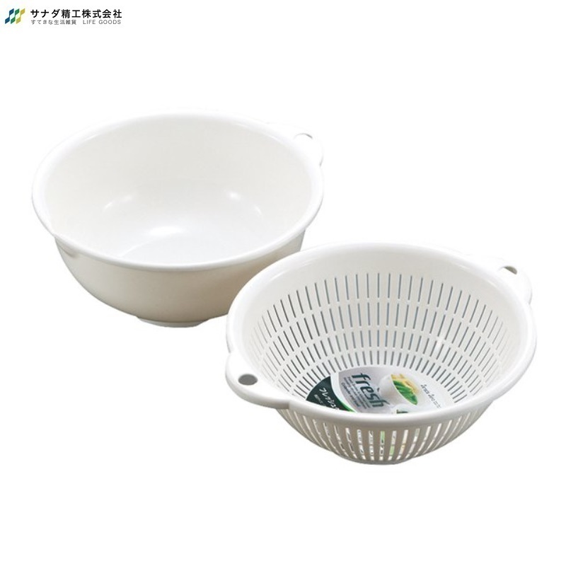 Bộ 01 chậu & 01 rổ nhựa dạng tròn Sanada Seiko 1.1L có tay cầm cao cấp tiện dụng - Hàng nội địa Nhật Bản.