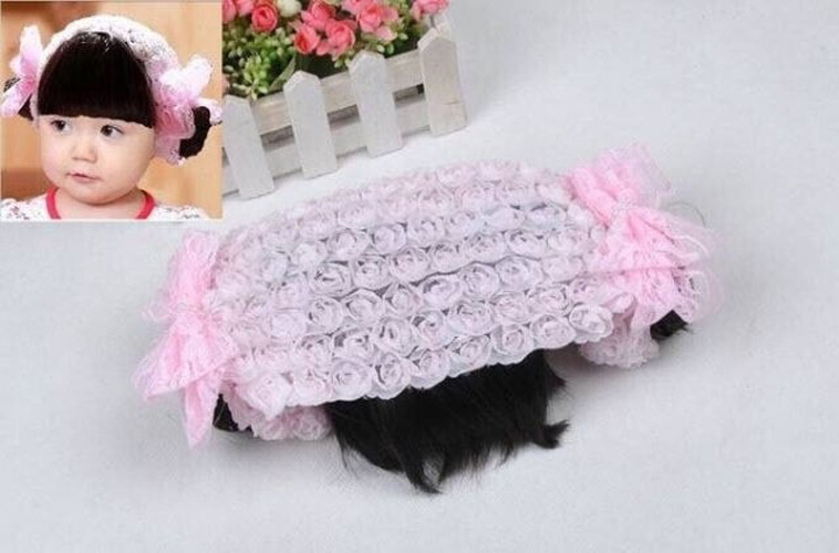 Băng đô cho bé hoa voan bảng lớn kèm tóc mái giả