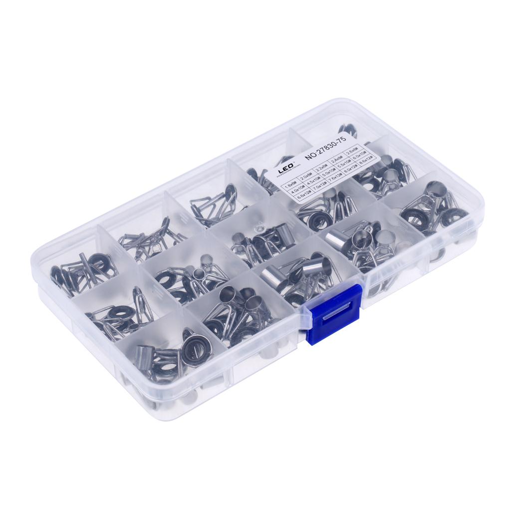 75pcs Fishing Rod Guides Tip Rings Set Rod Repair Kit DIY Eye Ring with Box