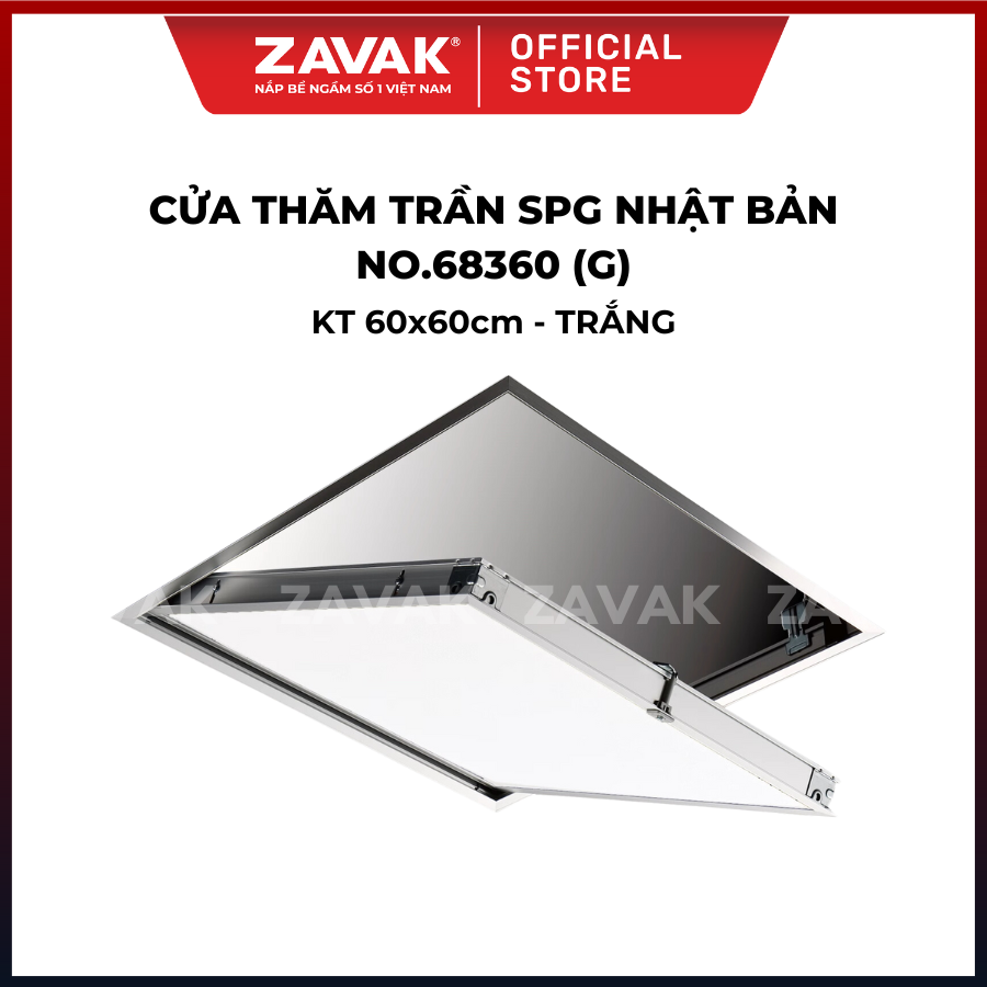 Nắp cửa thăm trần thạch cao 60x60cm SPG-68360 - Nhật Bản, Khung nhôm có bản lề mở thả xuống, sơn tĩnh điện màu Trắng.