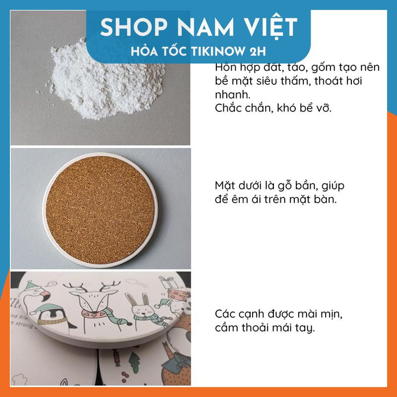 Lót Ly Ceramic Trắng Trơn, Đế Lót Cốc Gốm Sứ Siêu Thấm Hút, Thích Hợp Trang Trí DIY - Chính Hãng NAVIVU