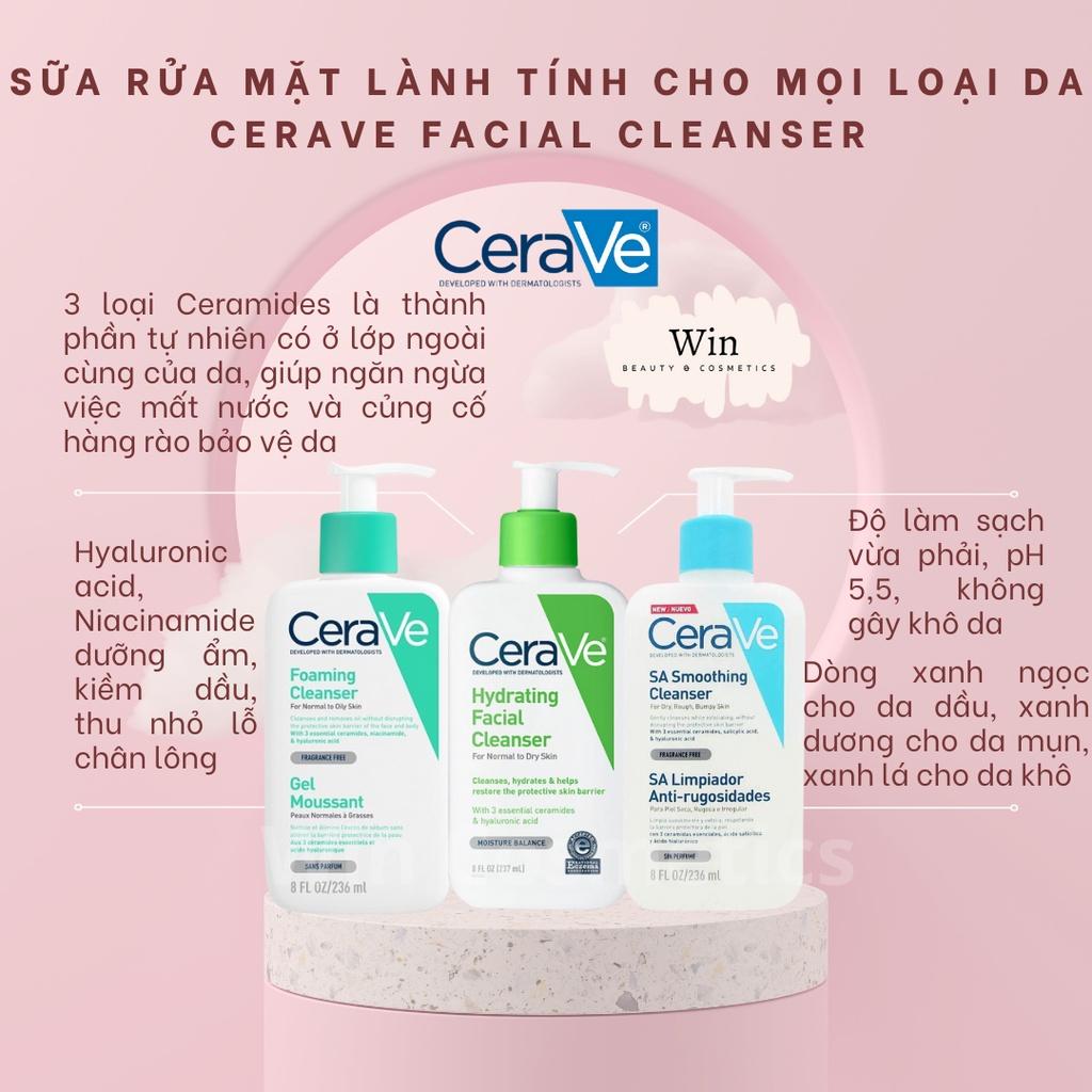 Sữa rửa mặt Cerave chính hãng cho da dầu, da mụn, da khô, Sửa rửa mặt Cerave 236ml, 355ml, 473ml