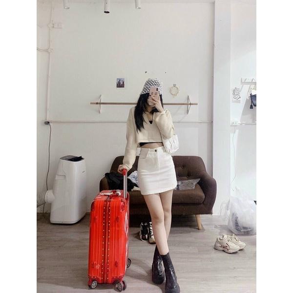 Áo len dài tay crotop cổ bẻ kiểu V