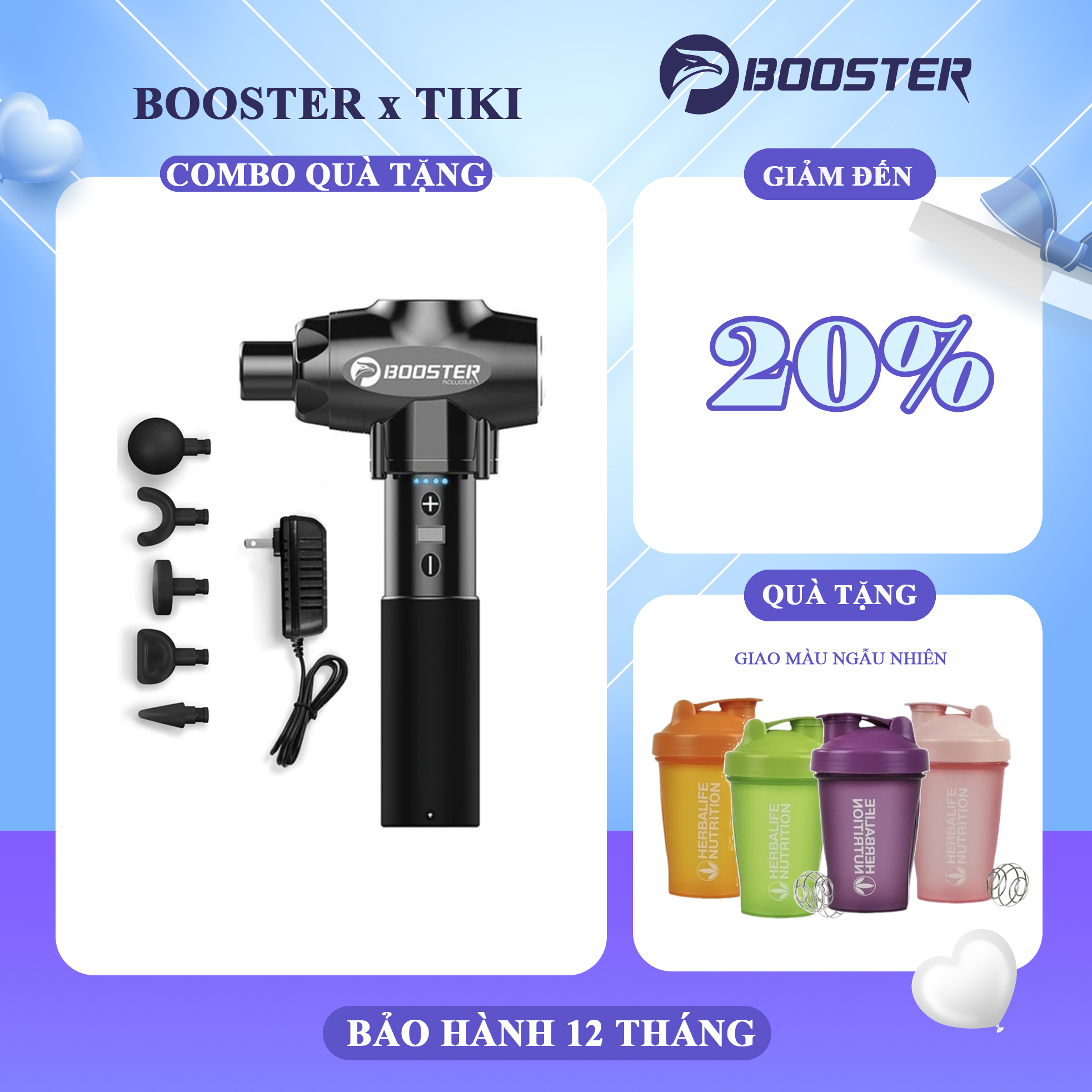 BOOSTER E - 9 mức độ ( 6 đầu massage ) - Máy massage gun thư giãn cơ bắp