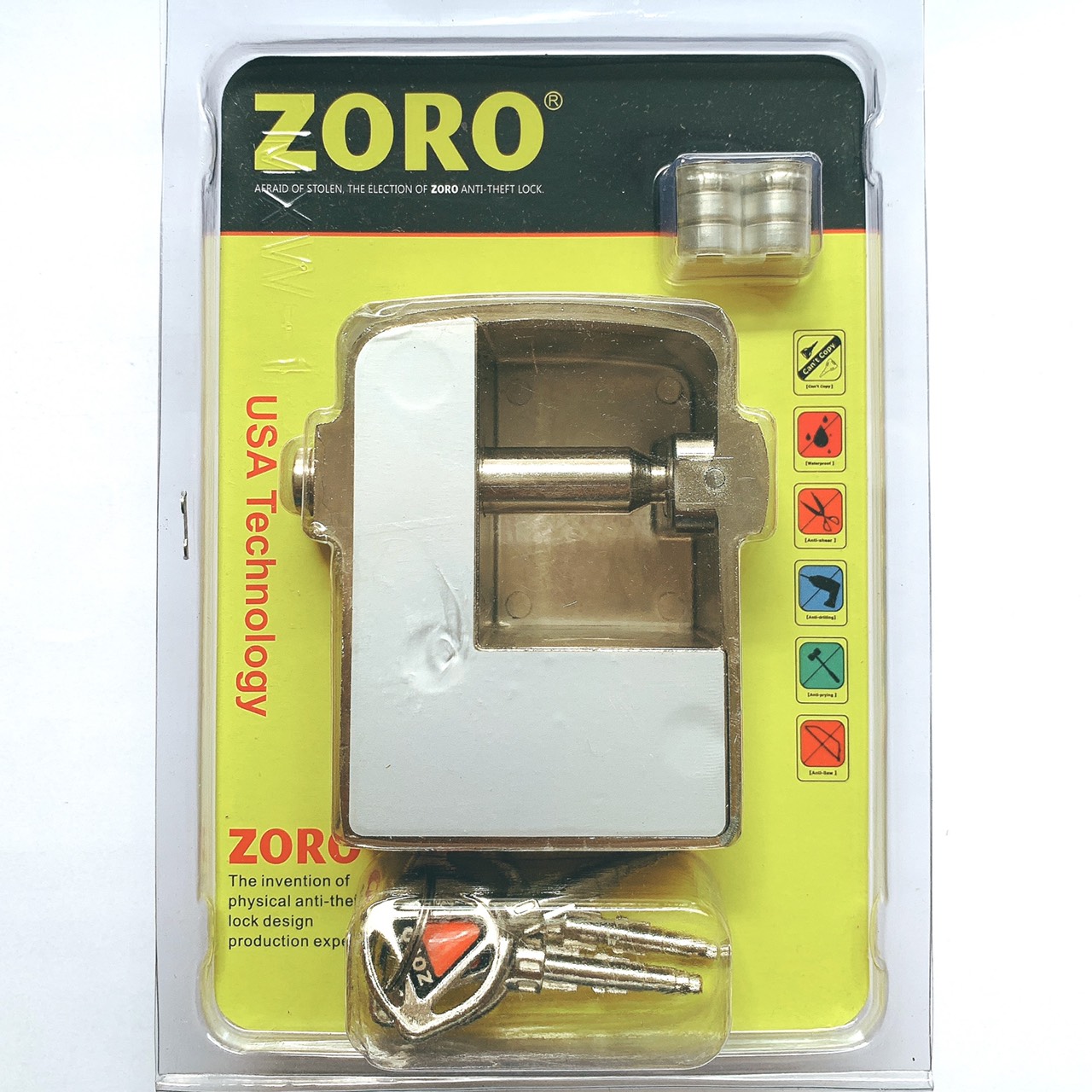 Ổ khóa chụp bát cửa báo động chống trộm ZORO thông minh - màu trắng bạc - khóa chụp chống cắt toàn diện, chống cắt khoen cửa - hàng chính hãng