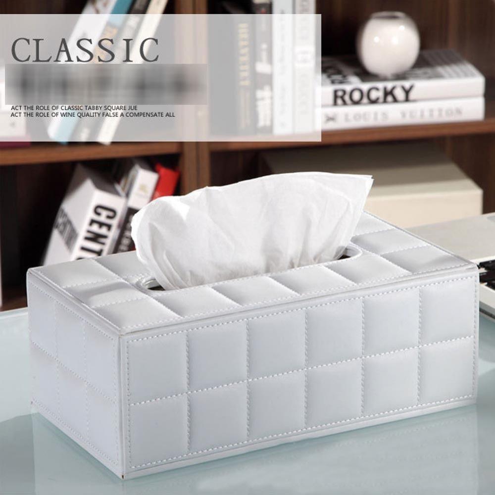 White Room Car PU Leather Tissue Box Paper Holder Cover Napkin Rectangle
