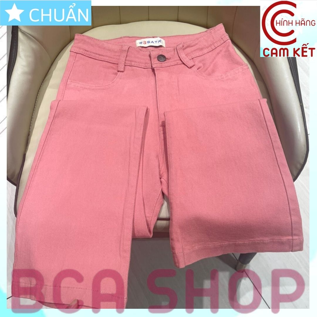 Quần Jean Nữ Ống Loe QRO98 ROSATA tại BCASHOP Dáng Dài, Lưng Cao 1 Nút, Phom Chuẩn, Chất Liệu Jean Cao Cấp Màu Hồng Cực Ngọt